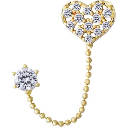 LuReen 1 Pc Fashion Gold Heart Stud Earring Iced Out Double Pierced Metal Chain Earrings Crystal Crown Girls Ear Rings Jewelry