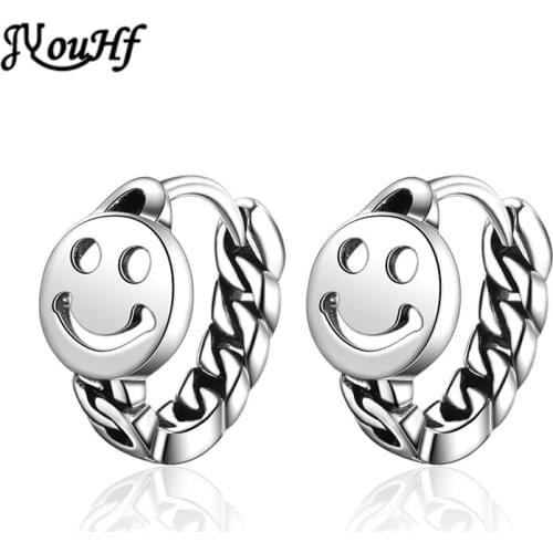 JYouHF Small Smiley Hoop Earrings Vintage Round Chain Smiling Face White Gold Plated Earrings for Women Jewelry Gift Oorbellen