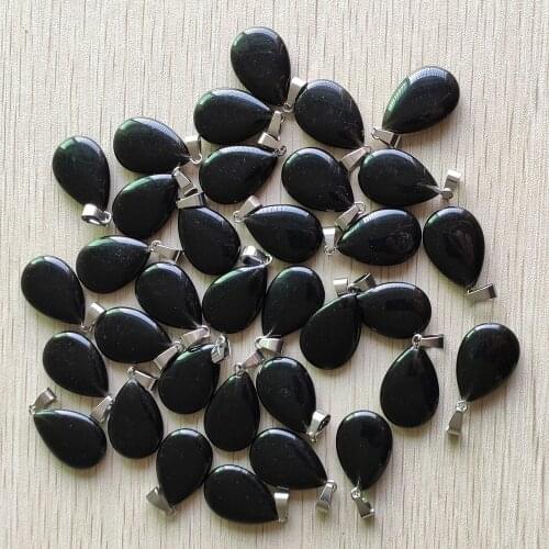 Fashion Natural Black Obsidian Stone water drop charms pendants fit Necklaces making 50pcs/lot wholesale Free shipping