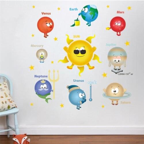 Cartoon Planets Of Solar System Wall Stickers For Kindergarten Classroom Kids Room Home Decoration Nursery Mural Art Wall Decals