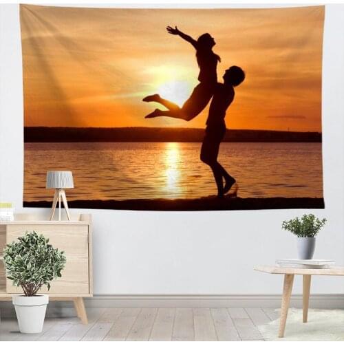 Custom sunset and couple Tapestry Wall Hanging For Party Decorations Art Home Decor Beach Towel Blankets Customized