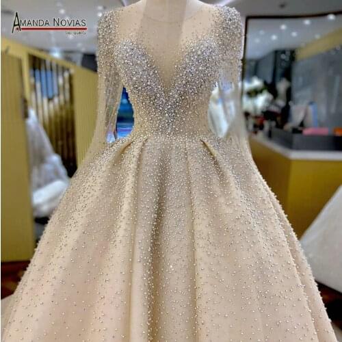 New model pearls wedding dress heavy beading luxury dubai style bridal dress 2021