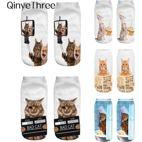 New Women Hot Sell 3D Printed Cool Fashion Funny Cats Cosplay Daily Life Story Socks Short Socks Art Novelty Xmas Gift Dropship