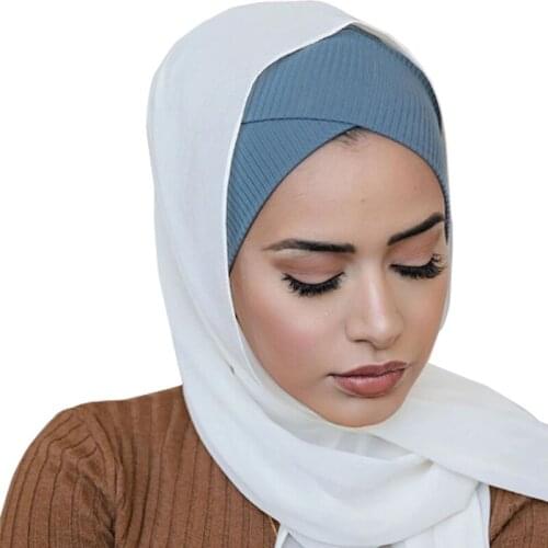 Wholesale Popular 2020 New Muslim Cap Bonnet Good Quality Soft Underscarf Crisscross Stretch Ribbed Jersey Tube Undercap
