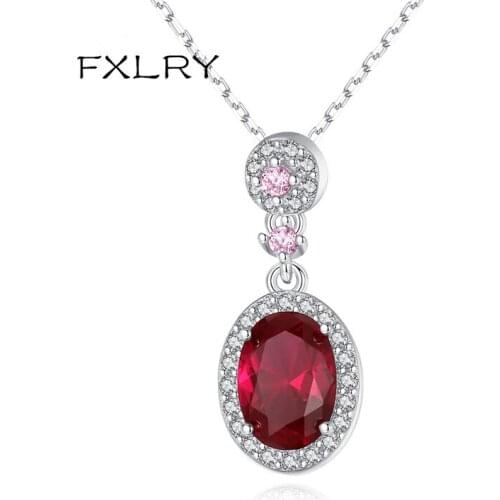 FXLRY Elegant Micro-inlaid Zircon Pendant Necklace for Women Wedding Dating Red CZ stone Fine Jewelry