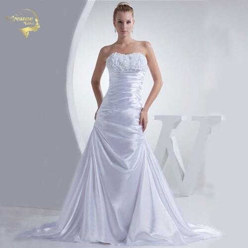 Jeanne Love Mermaid Satin Wedding Dresses 2020 Elegant Wedding Gowns Bride Dresses Flower Ruched Bridal Gowns Robe De Mariage