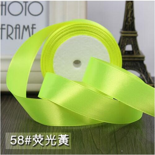 Hot (22meters/lot) 1" (25mm)Fluorescent Yellow Single Face Satin Ribbon Webbing Decoration Gift Christmas Ribbons DIY Multicolor