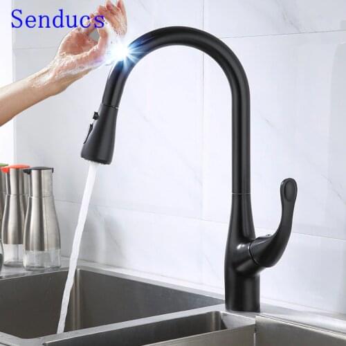Touch Kitchen Faucet Senducs Polished Chrome Sensor Kitchen Mixer Tap 360 Rotaion Black Kitchen Sink Faucet Brushed Touch Faucet
