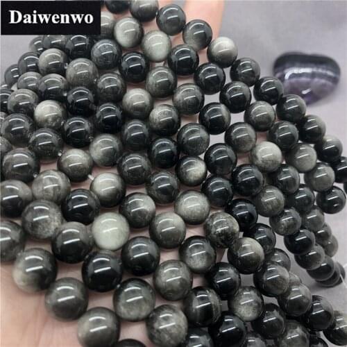 5A Silver Obsidiam Double Eye Natural Stone Beads 6-14mm DIY for Jewelry