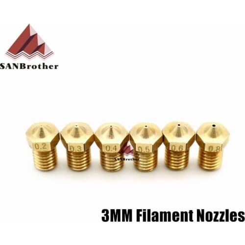 5PCS 3D Printer Threaded M6 Nozzles For Ultimaker V5 V6 Extruder 3mm Filament Part Copper 3D Printers Parts Brass Nozzles Hot
