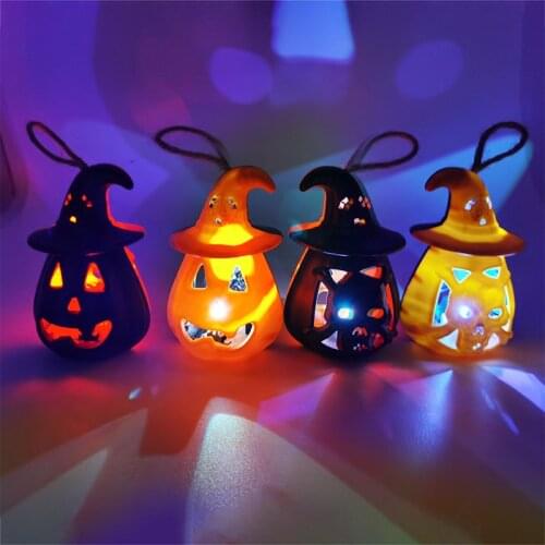 Halloween LED Both Sides Pumpkin Skull Lights Hanging Ornament Flash Light Battery Powered Halloween Party Decor Kids Favor Gift