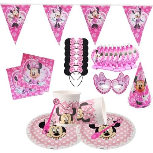 Minnie Mouse Theme Baby Bath Disposable Tableware Birthday Party Supplies Cup Plate napkin Kids Girl Party Decoration Dinner Set
