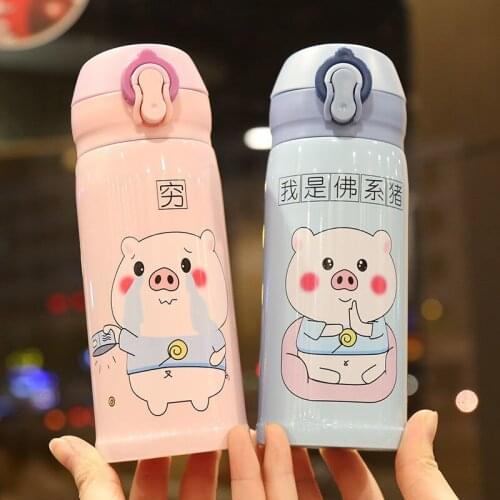 500ml Buddha Pig Pattern Bouncing Thermos Cup 304 Vacuum Bottle Thermos Cup with Filter Thermos Lovely Coffee Mug