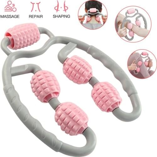 U Shape Trigger Point Massage Roller for Arm Leg Neck Muscle Tissue for Fitness Gym Yoga Pilates Sports 5 Wheel