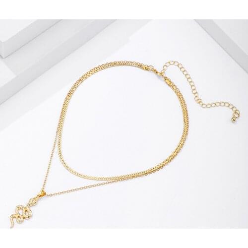 VG 6YM New Fashion Gold Color Metal Snake Pendent Necklace Double Layer Necklace for Women Party Jewelry Accessories Wholesale