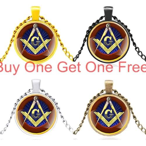 Vintage Masonic Glass Dome Classic Pendant Necklace Men Women Charm Jewelry Accessories Gifts