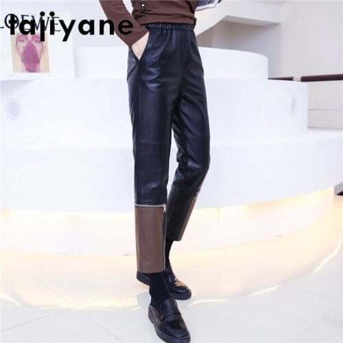 Tajiyane Streetwear Women Real Sheepskin High Waist Trousers High Quality Woman Genuine Leather Pants Mujer Pantalones TN2444