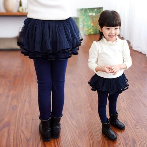 2-10 Years Kids Pants Fashion Mesh Splice Skirt Leggings Fake Two Pieces Pants for Girls Thicken Spring Autumn Children Pants