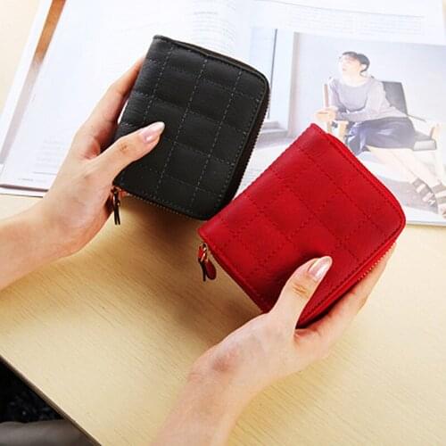 Women Short Wallets PU Leather Female Plaid Purses Nubuck Card Holder Wallet Fashion Woman Small Zipper Wallet with Coin Purse