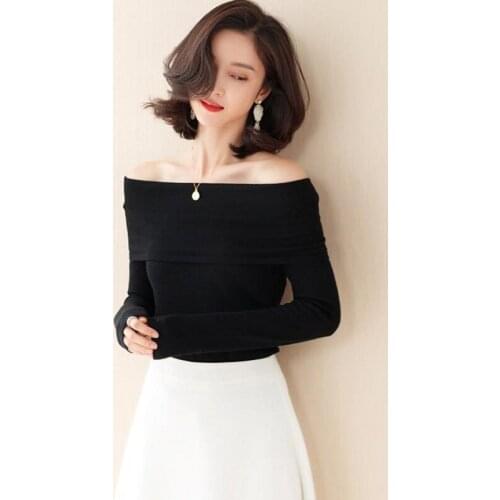 Women autumn sweaters high quality clothing slash neck pullovers full sleeve knitted sweater for femme