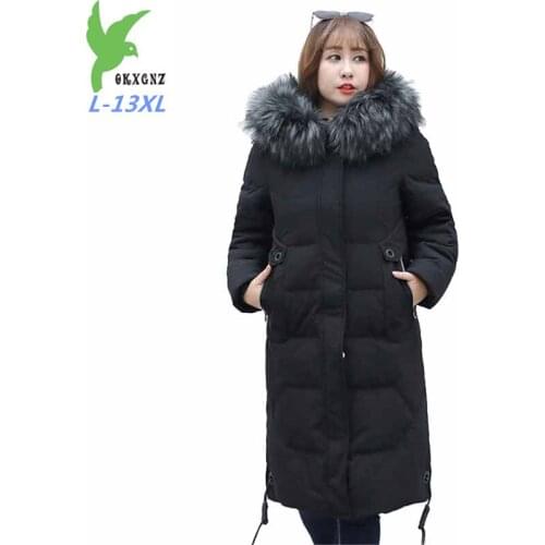 High quality Plus size L-13XL Winter Parkas Women Down cotton Coat Thick Warm Hooded Fur collar Jackets Female Basic Coats G29