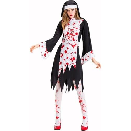Halloween Women Black Vampire Zombie Costume Bloody Nurse Nun Costume Priest Zombie Vampire Cosplay Costume For Uniform Girls
