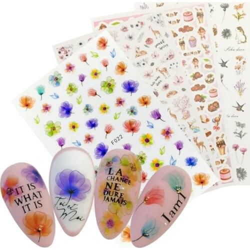 1 Sheet Flower Fruit Animal Designs 3D Nail Sticker Dessert Decal Sliders Nail Art Decal Decoration Tip Manicure
