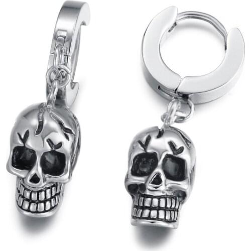 1 Pair Men Women Charms Earrings Ear Stud Reggae Fashion Cool Skull Head Jewelry Gifts 316L Stainless Steel Exquisite Earring