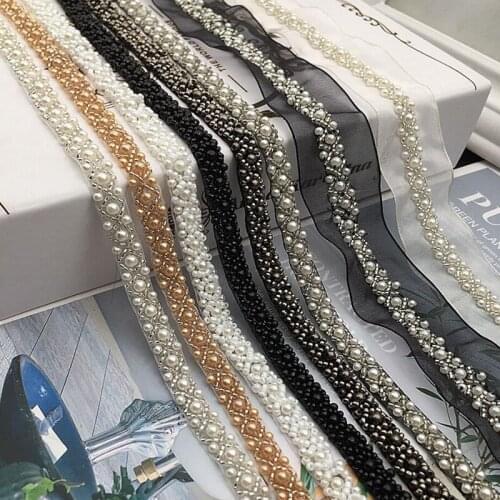20Yards White Black Pearl Beaded Lace Trim Mesh Lace Ribbon Fabric Clothes Decoration Wedding Dress Collar Lace Applique