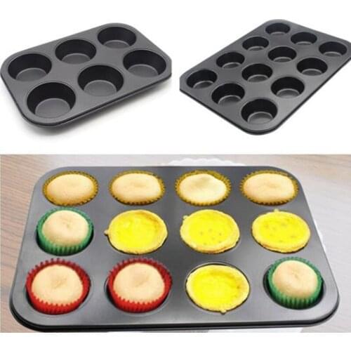 6/12 Holes Non-stick Round Cupcake Pan Muffin Tray Cupcake Mold Muffin Pan Carbon Steel Baking Pan Pudding Bakeware Biscuit Pan