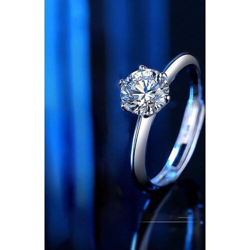 White Moissanite Ring 925 Silver 1ct 2ct 60points Diamond Adjustable Opening Rings For Women Wedding Party Classic Crown Jewelry