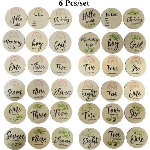 6 Pcs Wooden Baby Monthly Milestone Cards Rainbow Pattern Newborn Birth Commemorative Recording Cards for Baby Photography Props