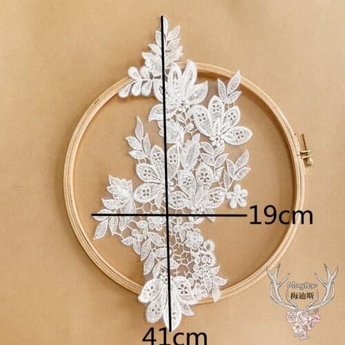 1 Piece 19*41cm 12 Colors Cotton Sequin Lace Trim Crafts DIY Wedding Dress Bridal Gown Applique Lace Patch Lace Flower