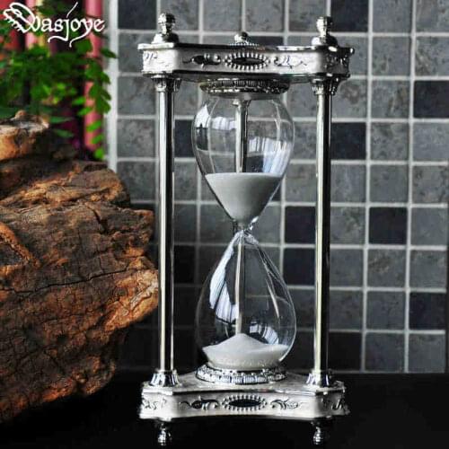 HQ Zinc Alloy Carving Pattern 30Minutes Sand Timer Sand Clock Glass Hourglass Gift Home Office Decoration Furnishings Ornaments