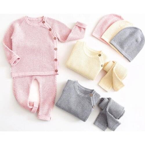 Baby Boy Girl Clothes Sets Spring Autumn Newborn Baby Girl Clothing Warm Tops + Pants Outfits Baby Knit Sweater Set Baby Pajamas