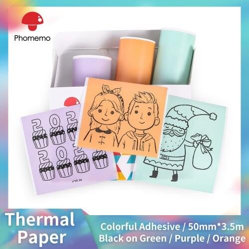 Colorful Sticker 20-Year Long-Lasting Mint Green/Lavender Purple/Light Orange Thermal Paper For Phomemo T02 Pocket Printer
