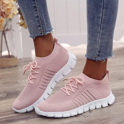Outdoor Walking Shoes Breathable Mesh Women Sport Shoes Woman Comfortable Lace-up Round Toe Ladies Students Sneakers Plus Size42