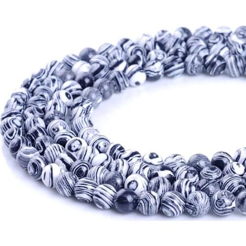 4 6 8 10 12 14MM Good Quality Natural Black White Malachite Stone Round Loose Beads DIY Jewelry Making Bracelet Accessories