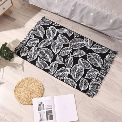 Linen Cotton 3D Chenille Velvet Carpet Handmade Area Rug Living Room Sofa Coffee Table Mat Black And White Tassel Home Decor