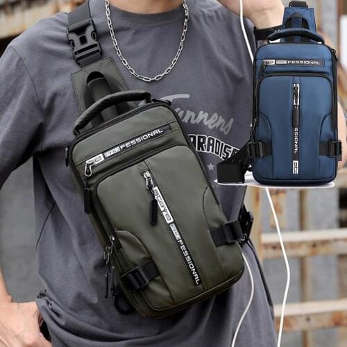 Nylon Backpack Rucksack Cross body Shoulder Bag for Men USB Charging Port Travel Male Knapsack Daypack Messenger Chest Pack Bags