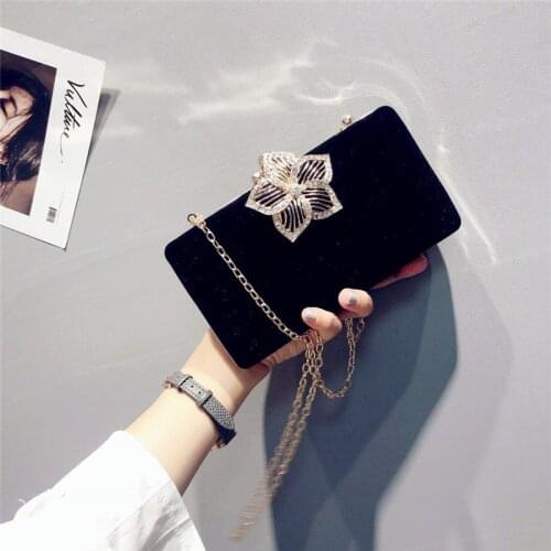 New Metal flower Crystal Evening Bag Black Clutch Bags luxury velvet Clutches Wedding Purse Rhinestones Wedding Handbags MN2019