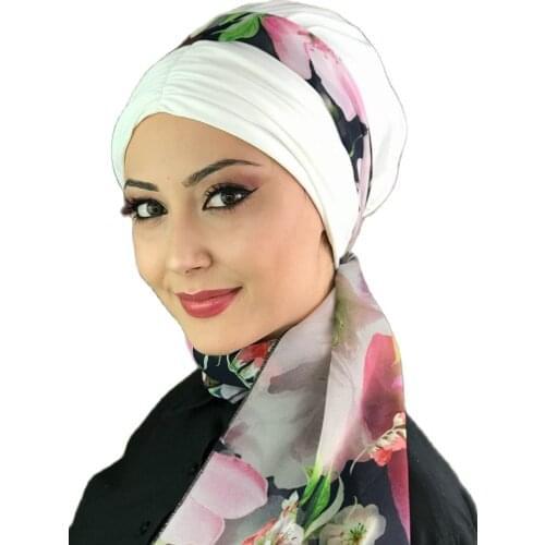 New Fashion 2021 Hijab Turban Lady Hat Seasonal Scarf Hijab Foulard Single Size White Scarf Bone