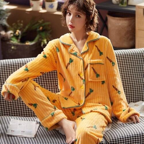 New Autumn Warm Women Pajamas Sets Sleepwear Flannel Long Sleeves Pajamas for Women Sleepwear Cute Animal Female Homewear