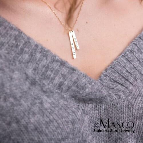 EManco Code Engraving Customize Square Bar Custom Name Necklace Gold Stainless Steel Pendant Necklace for Women Men Custom Gift