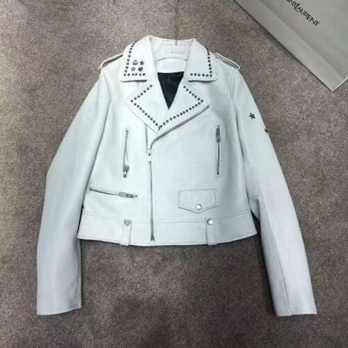 2021 Manteaux Femmes New Womens Coat Turn-Down Collar Star Pattern Spring And Autumn Genuine Leather Jacket Casacos Masculino