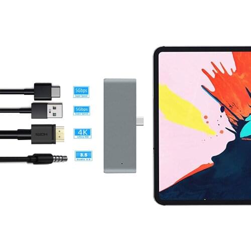 USB C HUB For iPad Pro 12.9 11 2018 Type C HUB to HDMI USB 3.0 PD Port 3.5mm Jack USB-C USB HUB Adapter For MacBook Pro