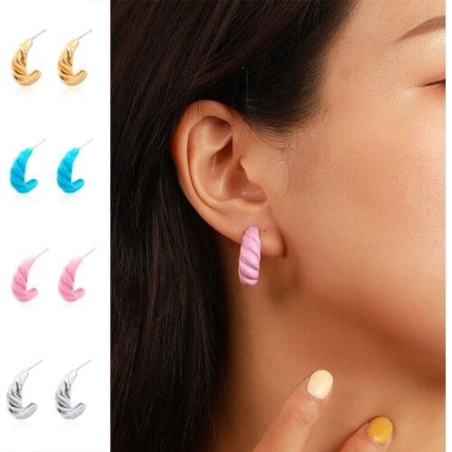 Simple and Fashionable Wave Twist Earrings for Women Korea C Style Popular Personality Creativity Retro Colorful Trend Earrings