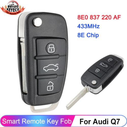 KEYECU Keyless Folding Remote Key 3 Button 433MHz 8E Chip for Audi Q7 8E0 837 220AF