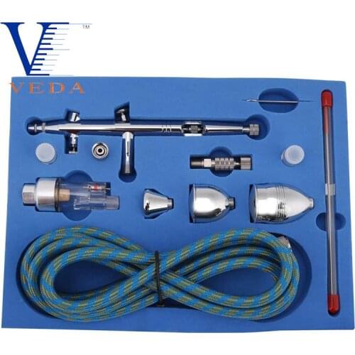 VEDA 0.3mm Airbrush Kits Dual Action Spray Gun Kit with 0.2/0.5mm Nozzles 2/5/13cc Cups with air hose for Tattoo Makeup Nail Art