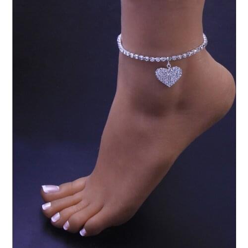 Romantic CZ Heart Tennis Chain Anklets For Women Sandalias Bijoux Rhinestone Leg Bracelet Crystal Tenis Feminino Foot Chains